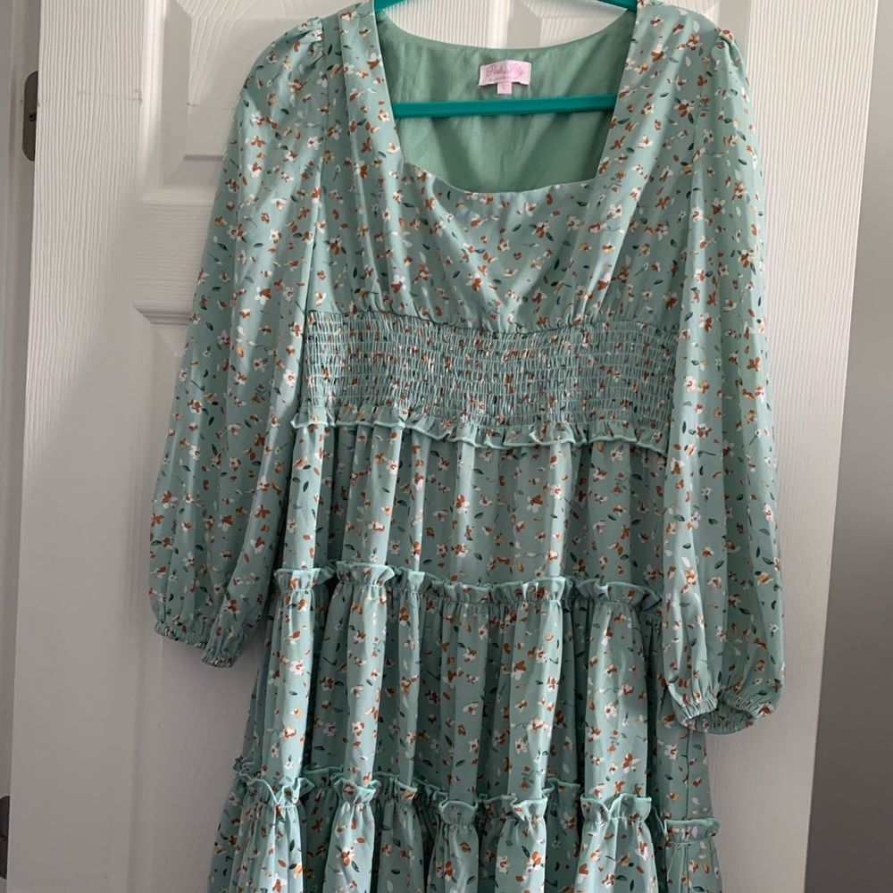 Pink lily long sleeve dress